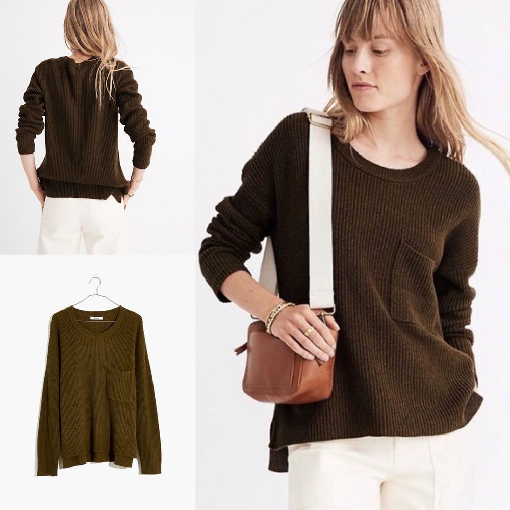 Madewell Sweater Thompson Pocket Boxy Pullover Elm - Picture 1 of 12
